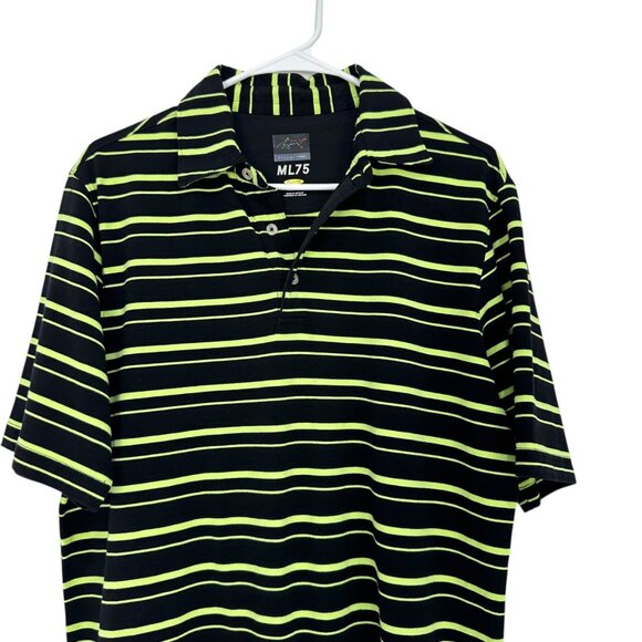 Greg Norman ML75 Mens Small Polo Shirt Black/Neon Green Stripes Outdoor Hikings - Picture 2 of 12